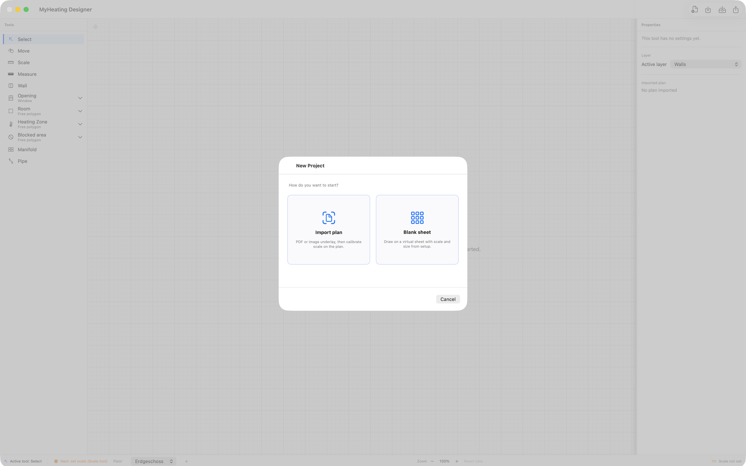 New project wizard