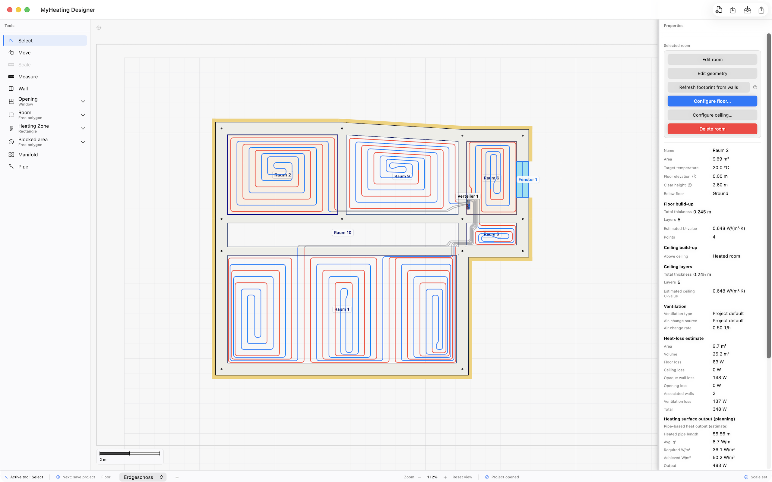 Rooms and heating zones